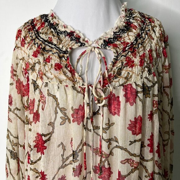 Free People Women's Cream Red Floral Keeping Up with Kara Tunic Size Large - Picture 4 of 13